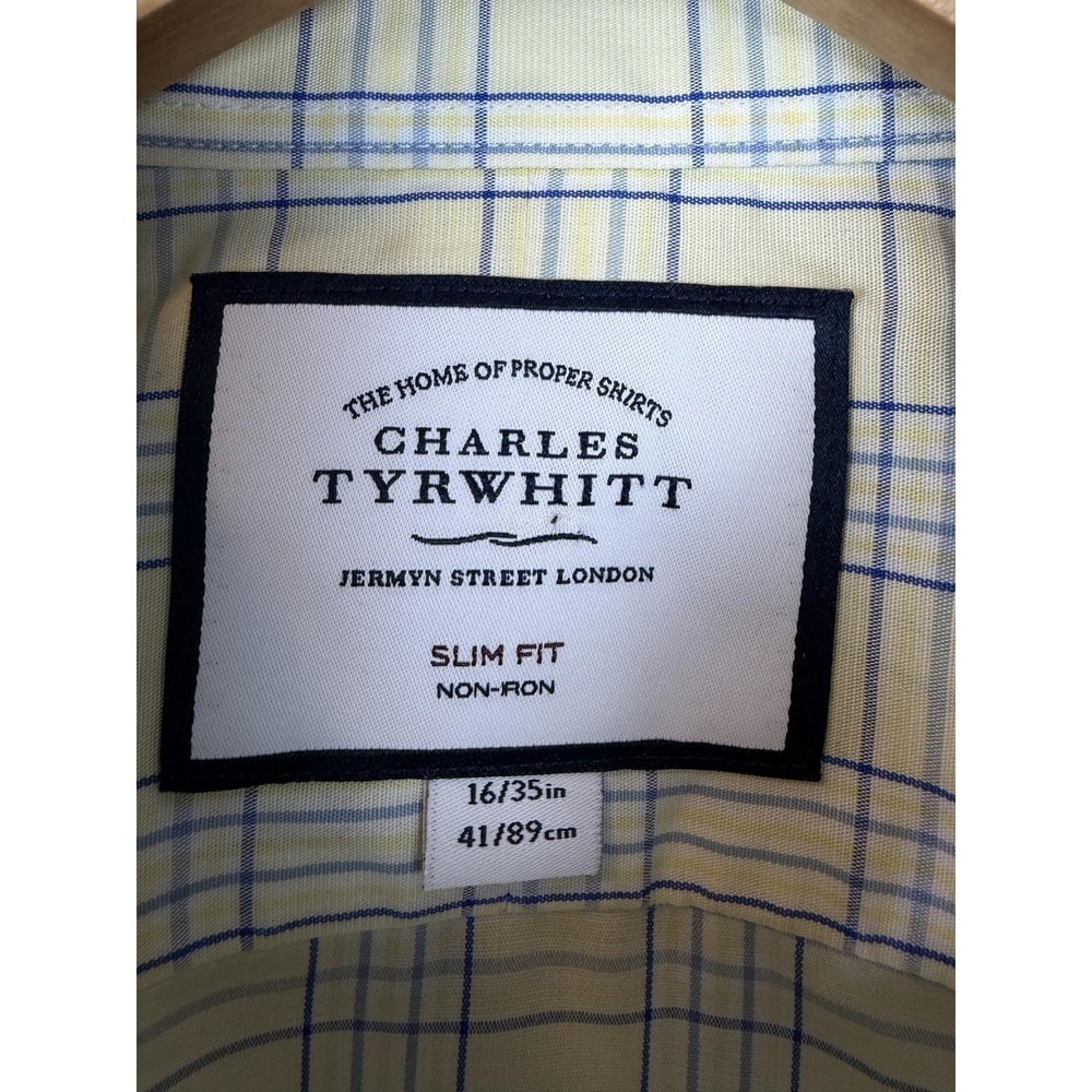 Charles Tyrwhitt Shirt Mens 16 34/35 Yellow Check Slim Fit Non Iron Long Sleeve - Picture 3 of 7